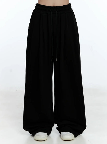 pintuck-wide-leg-trousers-cg513 / Black