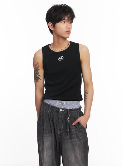 mens-logo-slim-tank-top-iy508 / Black