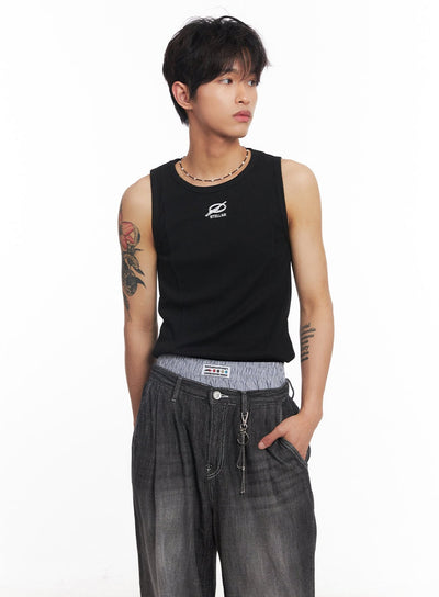 mens-logo-slim-tank-top-iy508 / Black