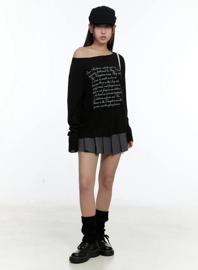 lettering-off-shoulder-long-sleeve-cs517 / Black