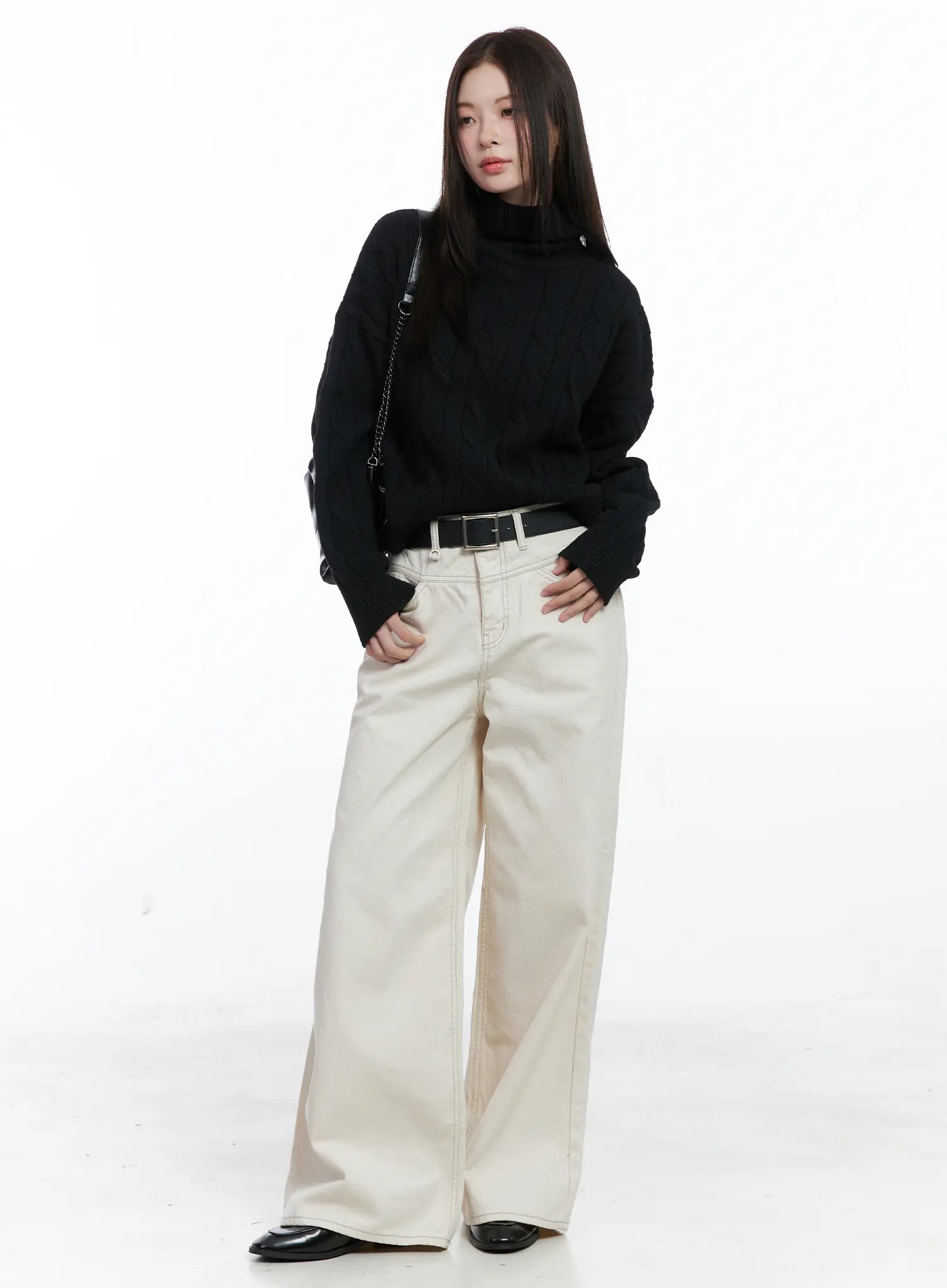 cable-knit-turtleneck-sweater-co503 / Black