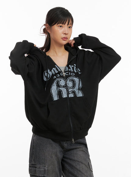 acubi-graphic-oversized-zip-up-hoodie-iy410 / Black