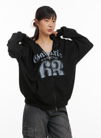 acubi-graphic-oversized-zip-up-hoodie-iy410 / Black