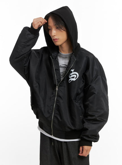 mens-hooded-zip-up-bomber-jacket-io402 / Black