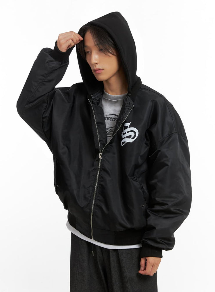 mens-hooded-zip-up-bomber-jacket-io402 / Black