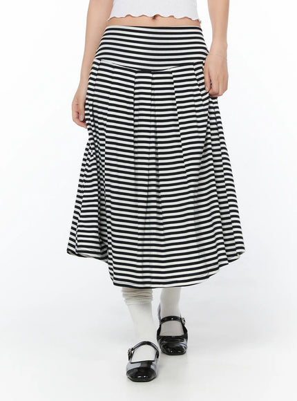striped-flare-long-skirt-cy512 / Black