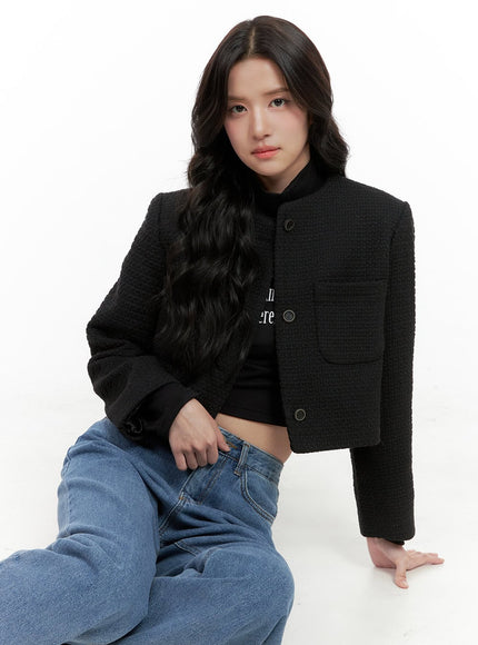 tweed-buttoned-crop-jacket-on404 / Black