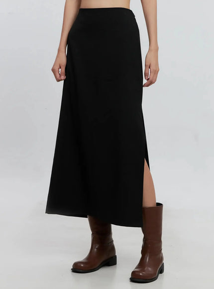 side-slit-midi-skirt-is515 / Black