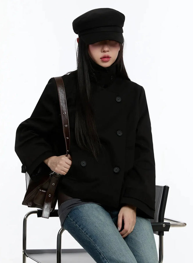 cropped-double-high-neck-french-jacket-im509 / Black