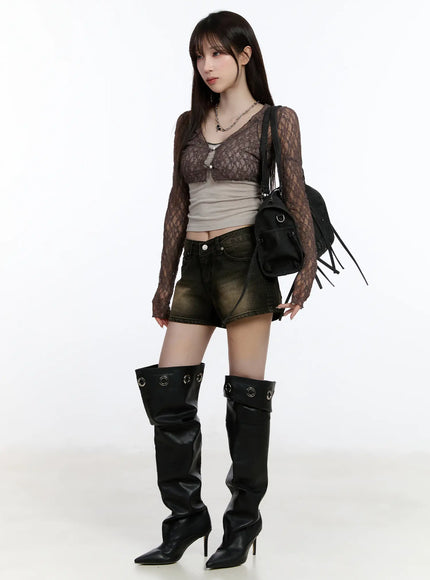 washed-denim-shorts-ca503 / Black