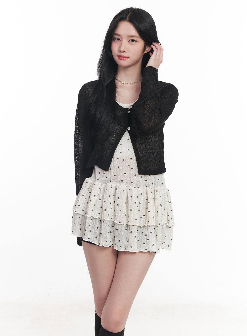 sheer-buttoned-crop-cardigan-cy526 / Black