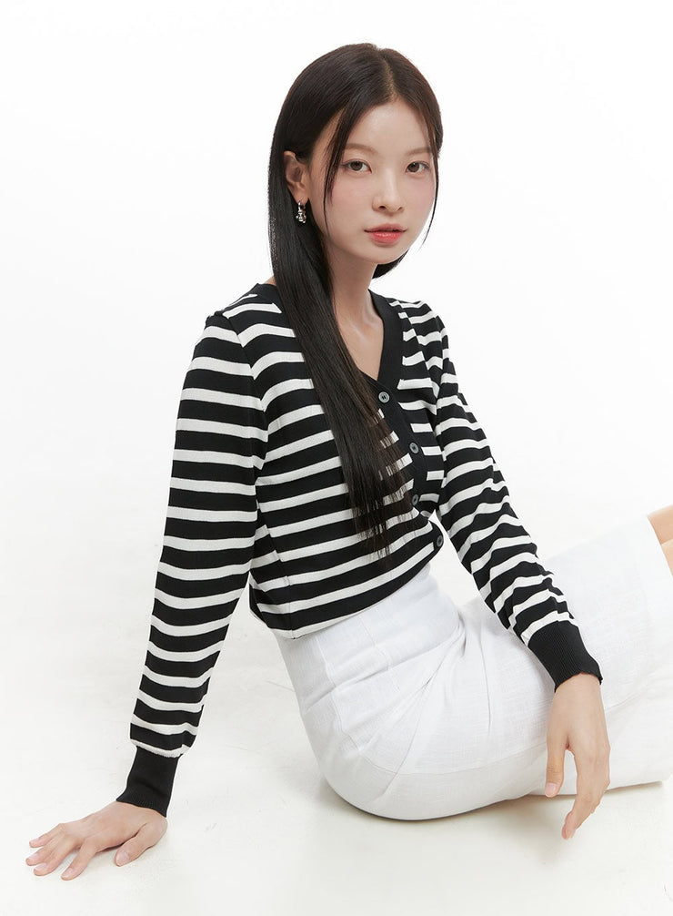 stripe-knit-cardigan-og419 / Black