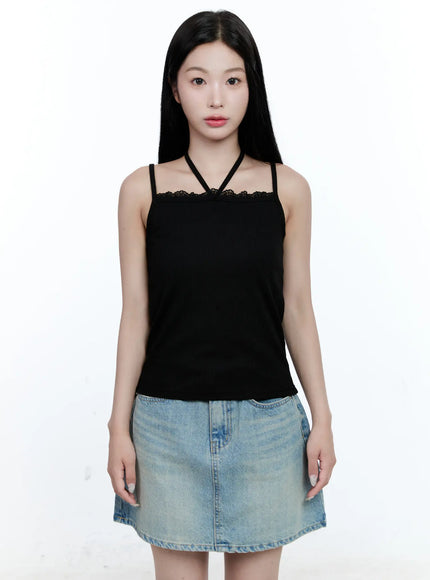 lace-trim-halter-tank-cg512 / Black