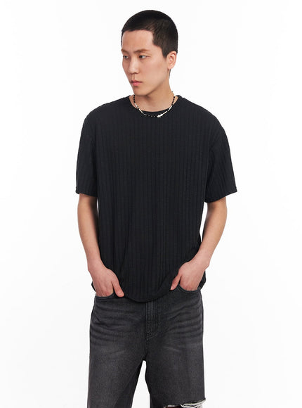 men-s-knit-ribbed-t-shirt-iu503 / Black