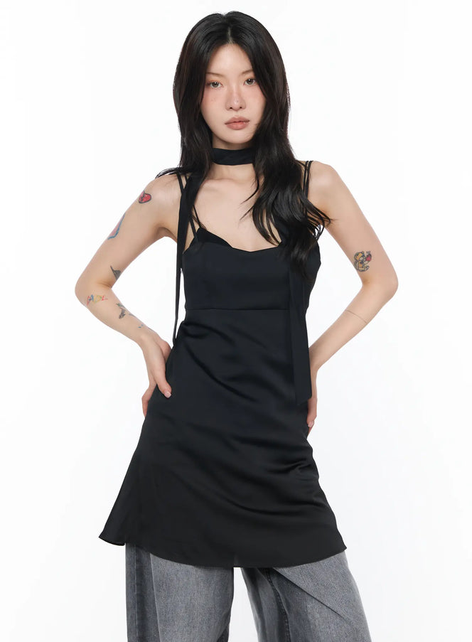 lace-up-backless-mini-dress-ca527 / Black