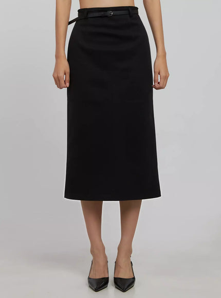 h-line-long-skirt-belt-set-ij508 / Black