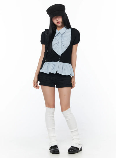 ruffle-lace-trim-shorts-cy513 / Black