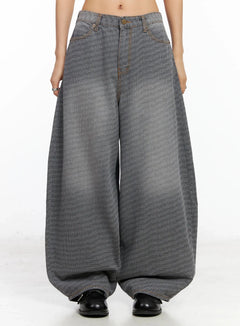 novah-check-wide-leg-jeans-ca513 / Black