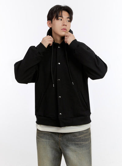 mens-urban-buttoned-hooded-jacket-if528 / Black
