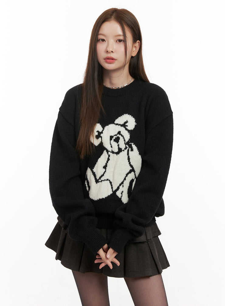 cozy-graphic-print-sweater-od417 / Black