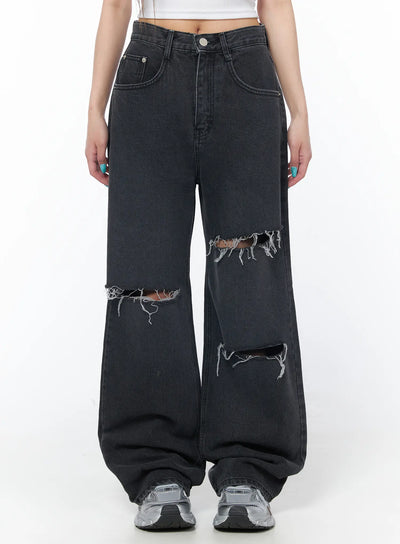 nami-distressed-wide-leg-jeans-cy529 / Black