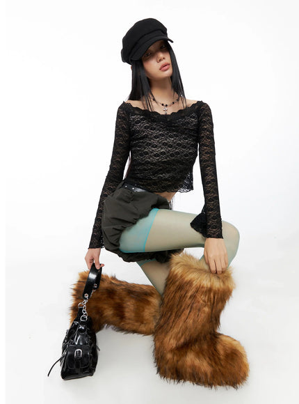 off-shoulder-lace-crop-top-co516 / Black