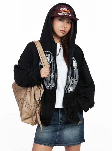 oversized-graphic-zip-up-hoodie-co513 / Black