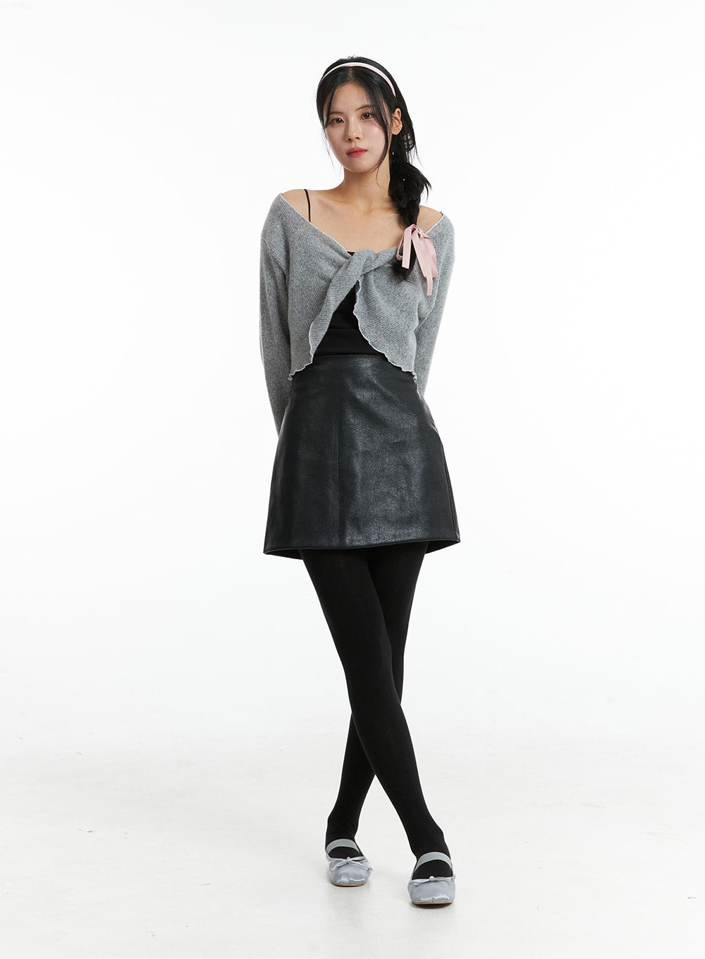 A-Line Faux Leather Mini Skirt OD301 Korean Women's Fashion