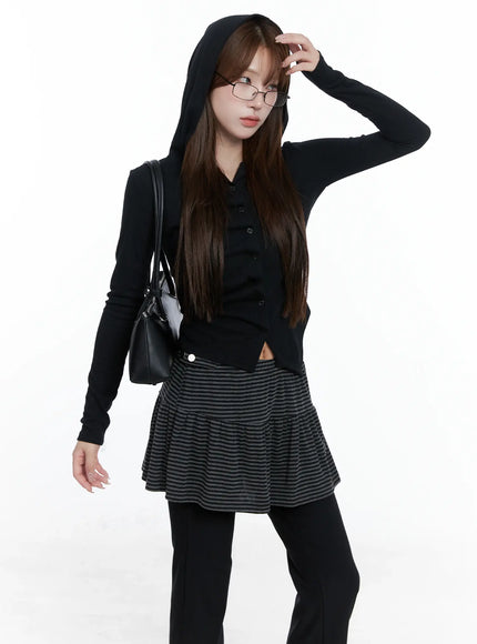 twisted-button-up-hooded-cardigan-cs501 / Black