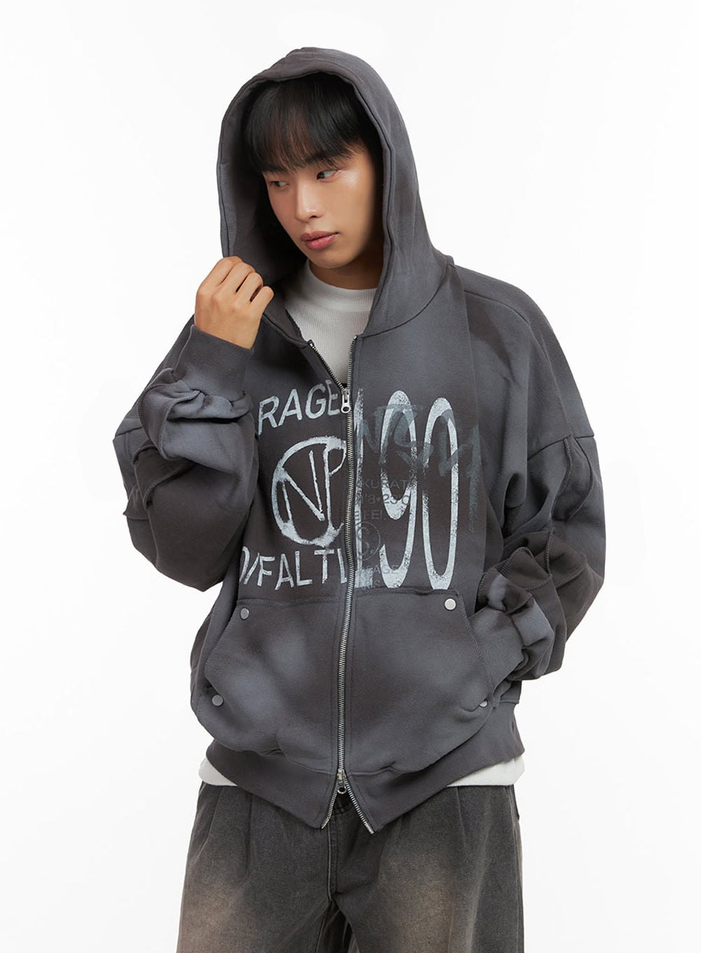 Graphic zip fashion up hoodie