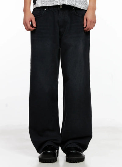 mens-wide-leg-denim-jeans-ig511 / Black