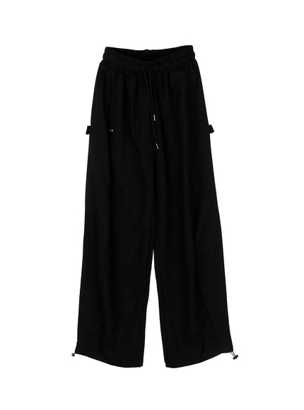 mens-linen-wide-leg-buttoned-pants-ig512 / Black