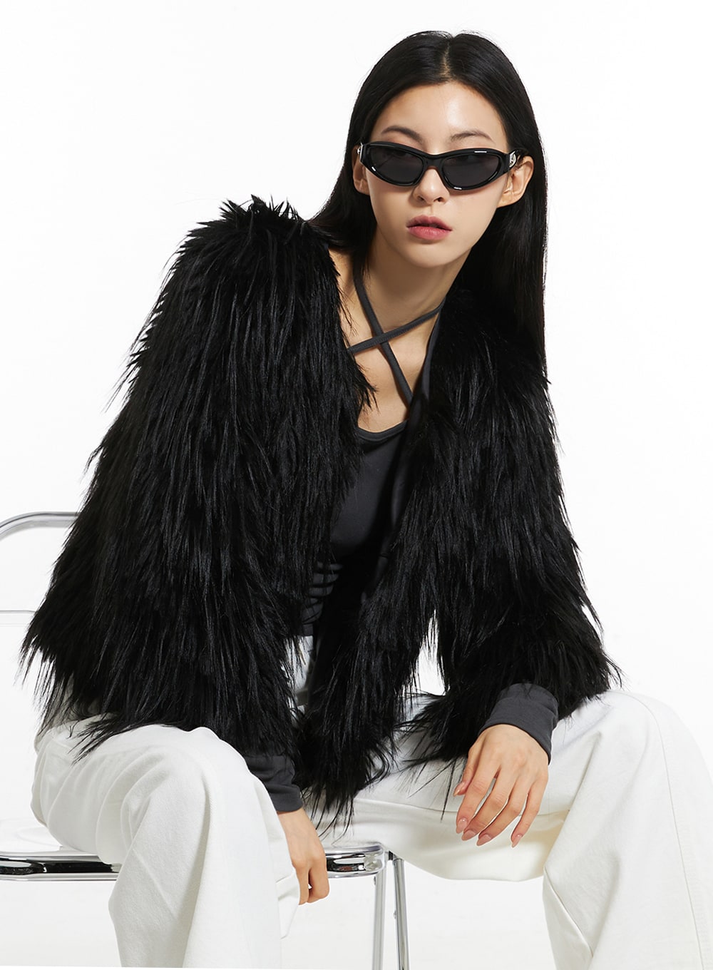 faux-fur-jacket-in308 / Black