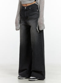 washed-wide-leg-jeans-cl404 / Black