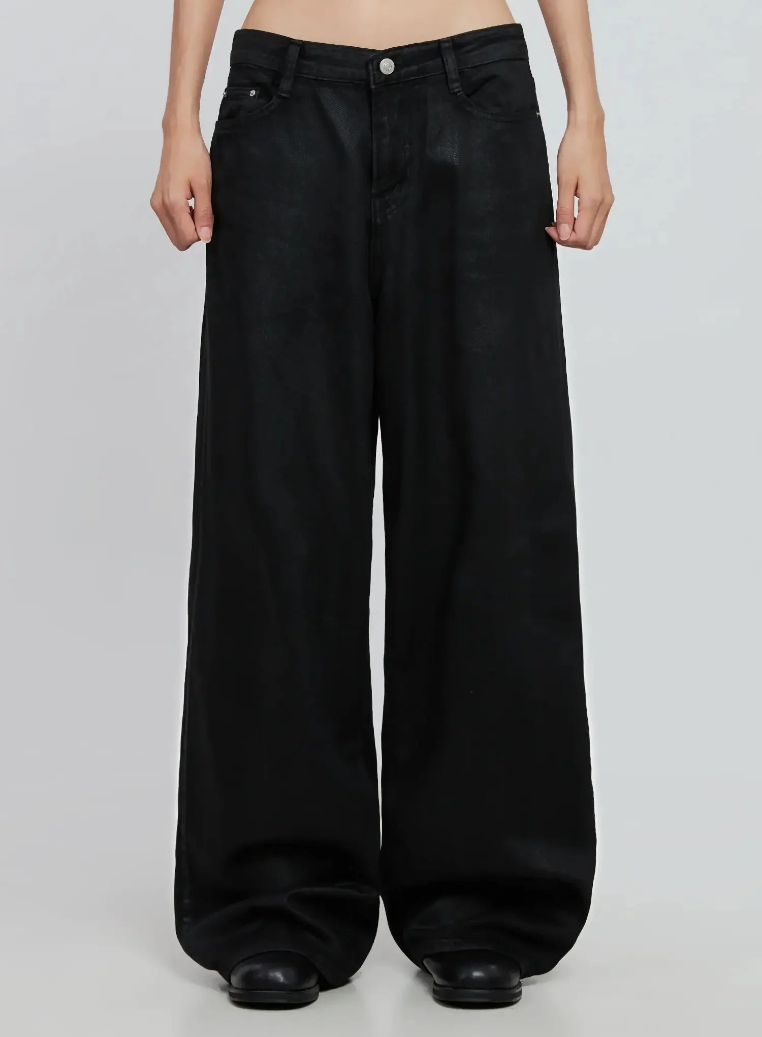 wide-leg-faux-leather-pants-io530 / Black