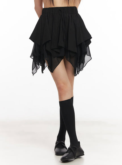 ruffle-flare-mini-handkerchief-skirt-ca522 / Black