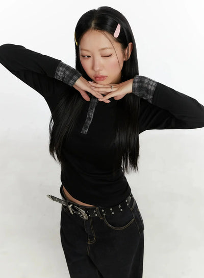 plaid-long-sleeve-tee-id525 / Black