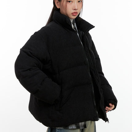 corduroy-oversize-puffer-coat-cn412 / Black