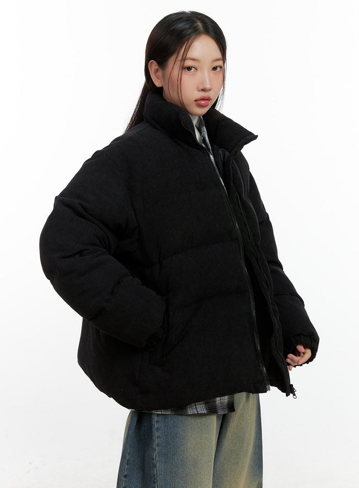 corduroy-oversize-puffer-coat-cn412 / Black