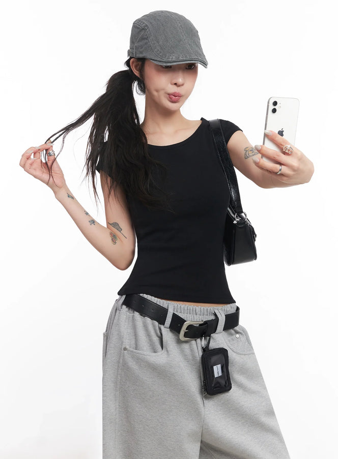 cap-sleeve-t-shirt-ic503 / Black