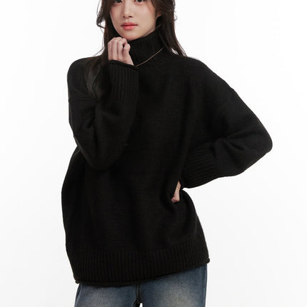 cozy-knit-turtle-neck-sweater-on429 / Black