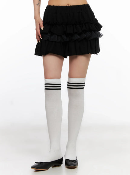 layered-ruffle-mini-skirt-is508 / Black