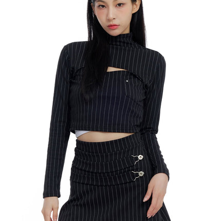 striped-cut-out-crop-top-co426 / Black