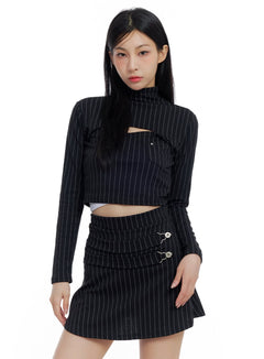 striped-cut-out-crop-top-co426 / Black