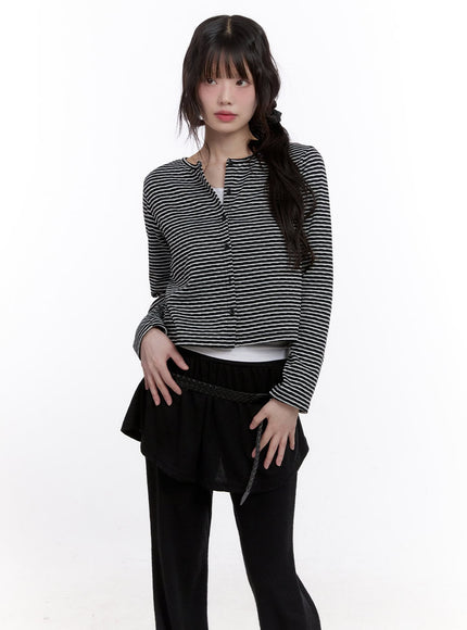 buttoned-stripe-polka-dot-cardigan-cf512 / Black