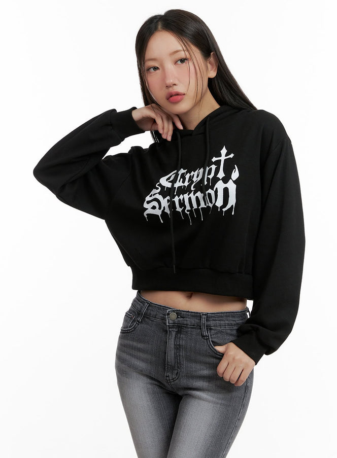 graphic-cropped-sweat-hoodie-cl431 / Black