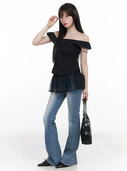 frilled-off-shoulder-blouse-cf523 / Black