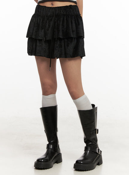 velvet-ruffle-mini-skirt-cj508 / Black