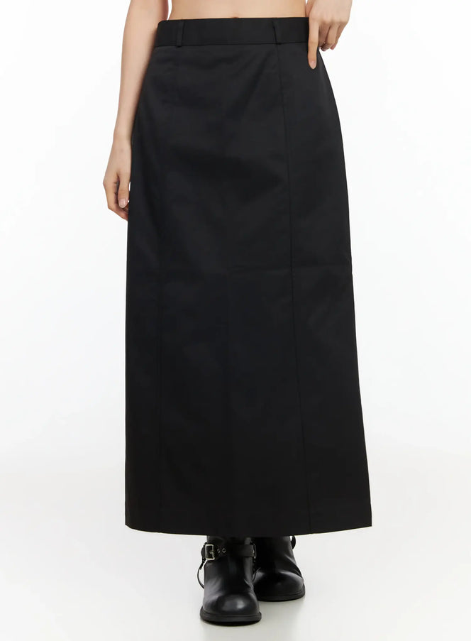 simple-high-waist-long-skirt-im524 / Black