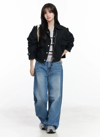 two-pocket-string-short-jacket-ij529 / Black